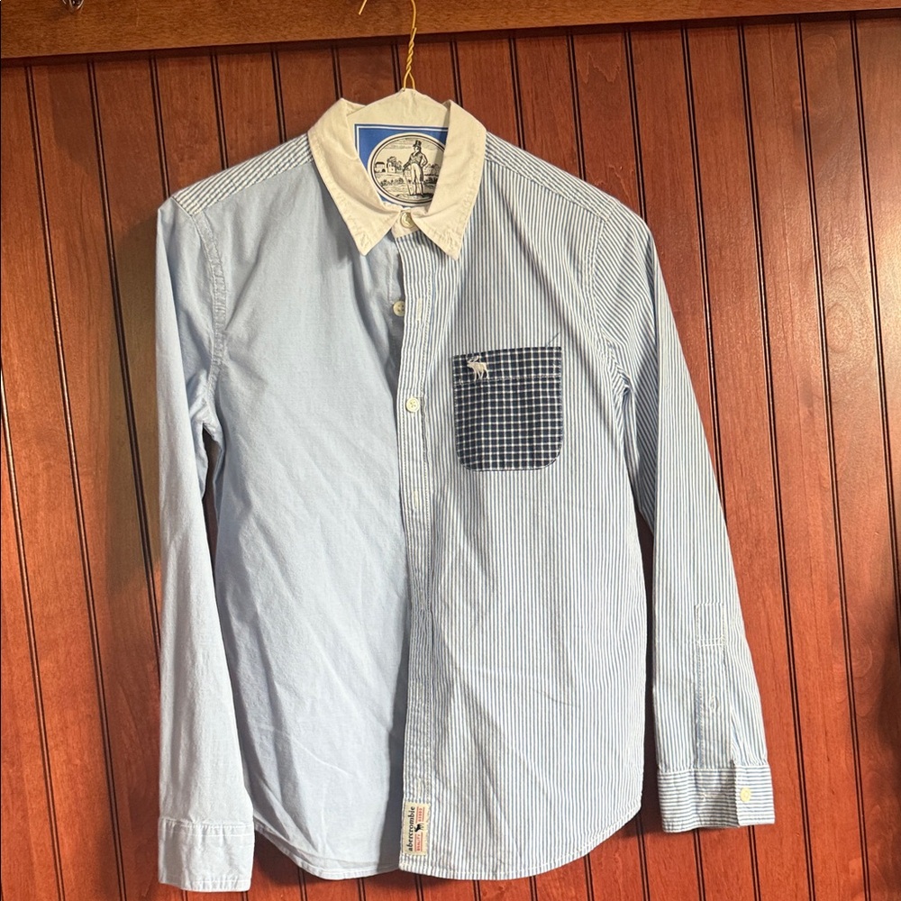 Abercrombie Kids Blue Striped Shirt with Checkered Pocket
